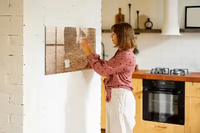 Magnetic glass dry erase board with a light wood frame