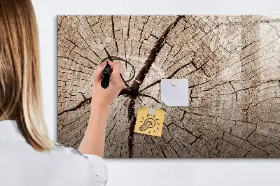 Magnetic glass dry erase board old tree trunk pattern