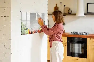 Magnetic marker board featuring a table with vegetables