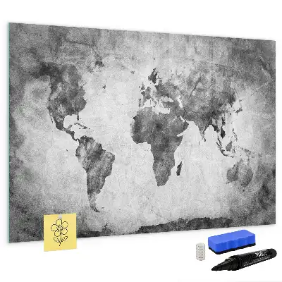 Magnetic glass dry erase board world map decorative design