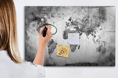 Magnetic glass dry erase board world map decorative design