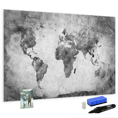 Magnetic glass dry erase board world map decorative design