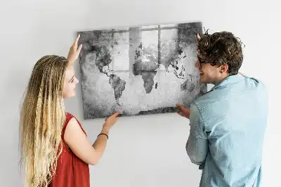 Magnetic glass dry erase board world map decorative design