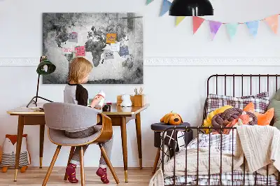 Magnetic glass dry erase board world map decorative design