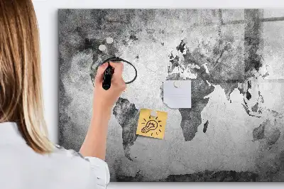 Magnetic glass dry erase board world map decorative design