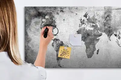 Magnetic glass dry erase board world map decorative design