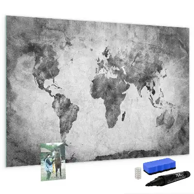 Magnetic glass dry erase board world map decorative design