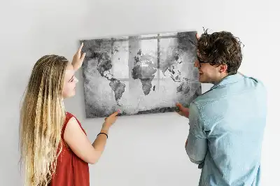 Magnetic glass dry erase board world map decorative design