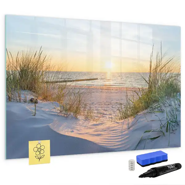 Magnetic glass dry erase board sunset on the beach design