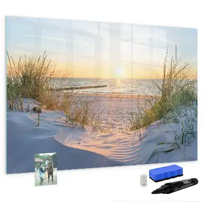 Magnetic glass dry erase board sunset on the beach design
