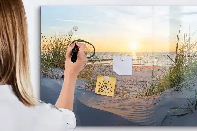Magnetic glass dry erase board sunset on the beach design