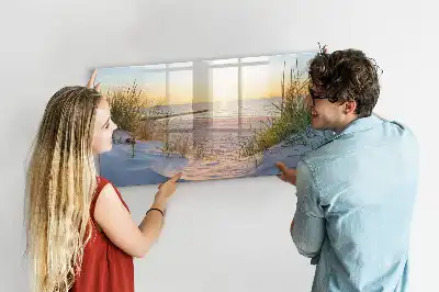 Magnetic glass dry erase board sunset on the beach design