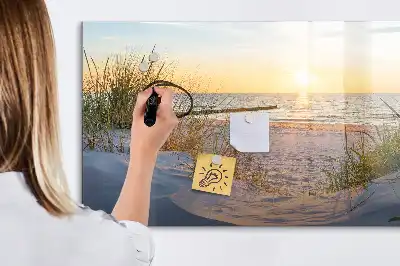 Magnetic glass dry erase board sunset on the beach design