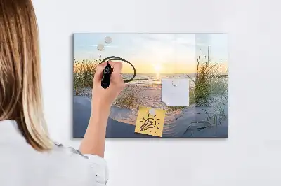 Magnetic glass dry erase board sunset on the beach design