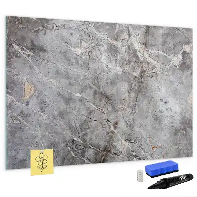 Magnetic glass dry erase board with a marble pattern