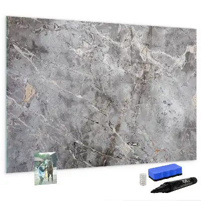 Magnetic glass dry erase board with a marble pattern