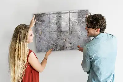 Magnetic glass dry erase board with a marble pattern
