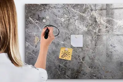 Magnetic glass dry erase board with a marble pattern