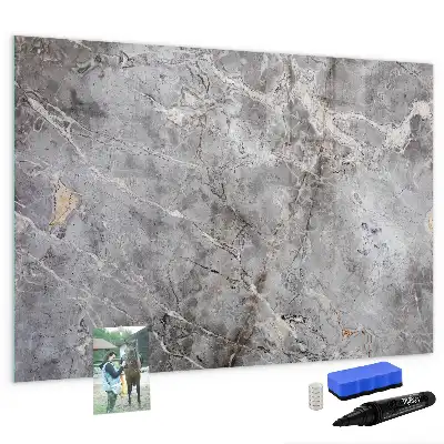 Magnetic glass dry erase board with a marble pattern