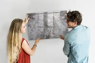 Magnetic glass dry erase board with a marble pattern