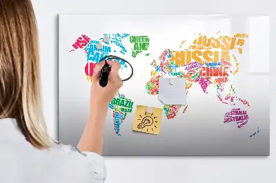 Magnetic glass dry erase board with colorful country names