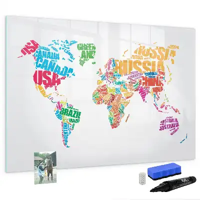 Magnetic glass dry erase board with colorful country names