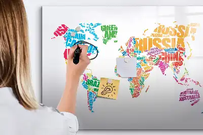 Magnetic glass dry erase board with colorful country names