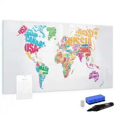 Magnetic glass dry erase board with colorful country names