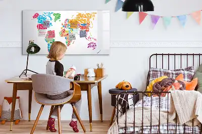 Magnetic glass dry erase board with colorful country names