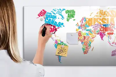 Magnetic glass dry erase board with colorful country names