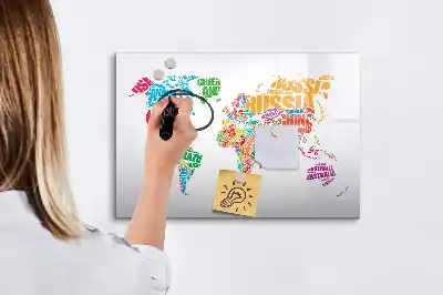 Magnetic glass dry erase board with colorful country names