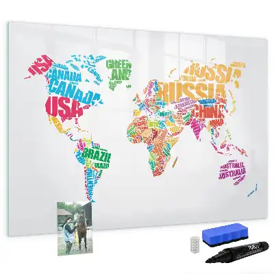 Magnetic glass dry erase board with colorful country names