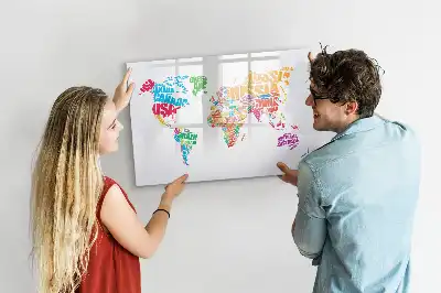 Magnetic glass dry erase board with colorful country names