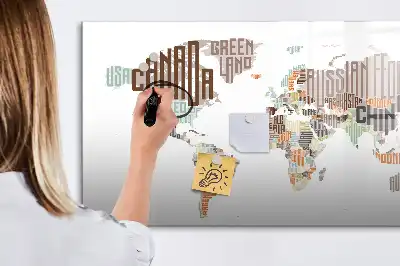 Magnetic marker board with colorful letter map design