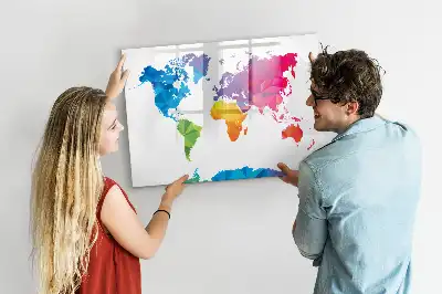 Magnetic glass dry erase board with an abstract world map design