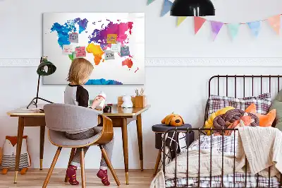 Magnetic glass dry erase board with an abstract world map design