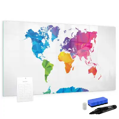 Magnetic glass dry erase board with an abstract world map design