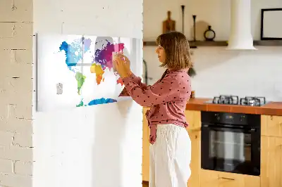 Magnetic glass dry erase board with an abstract world map design