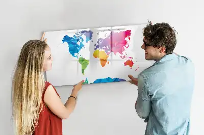 Magnetic glass dry erase board with an abstract world map design
