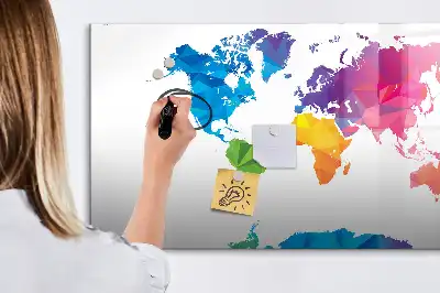 Magnetic glass dry erase board with an abstract world map design