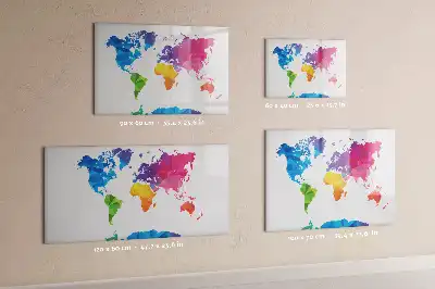 Magnetic glass dry erase board with an abstract world map design