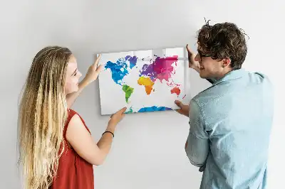 Magnetic glass dry erase board with an abstract world map design