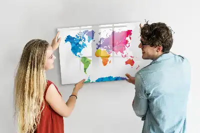 Magnetic glass dry erase board with an abstract world map design