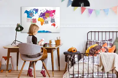 Magnetic glass dry erase board with an abstract world map design
