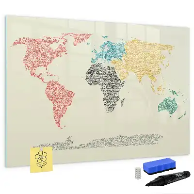 Magnetic glass dry erase board world map made of letters