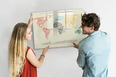 Magnetic glass dry erase board world map made of letters