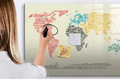 Magnetic glass dry erase board world map made of letters