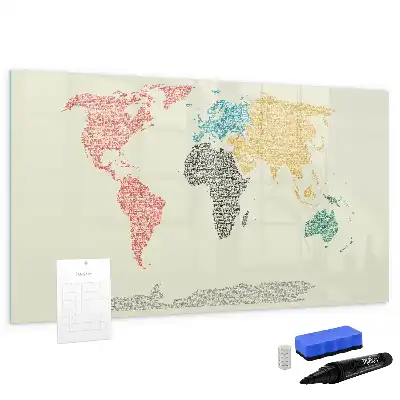 Magnetic glass dry erase board world map made of letters