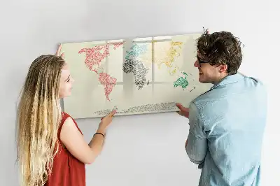 Magnetic glass dry erase board world map made of letters