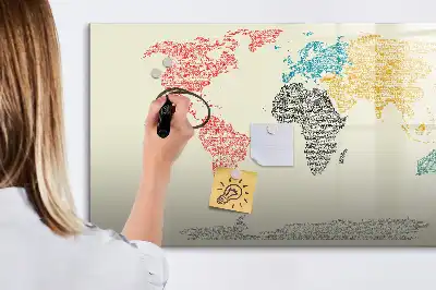 Magnetic glass dry erase board world map made of letters